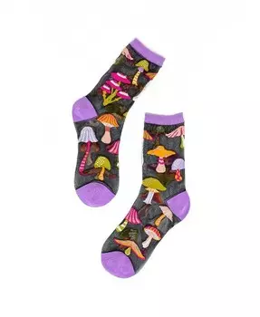 Женские прозрачные носки черного цвета с волшебными грибами Sock Candy, бежевый