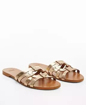 Женские сандалии с кожаными ремешками MANGO, золото