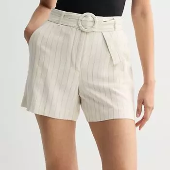 Женские шорты с высокой талией и поясом спереди Nine West, цвет beige pinstripe