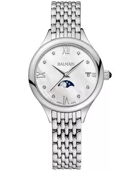 Женские швейцарские часы Balmain de Balmain Moonphase с бриллиантовым акцентом и браслетом из нержавеющей стали, 31 мм, серебро
