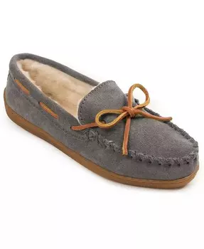 Женские замшевые тапочки на твердой подошве с ворсовой подкладкой Minnetonka, серый