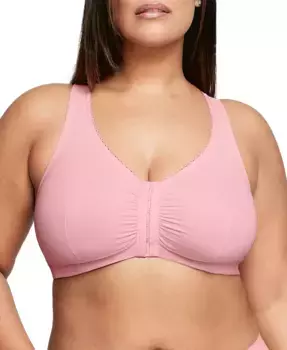 Женский бюстгальтер без косточек Full Figure Plus Size Complete Comfort Wirefree Cotton T-Back 1908 Glamorise, розовый