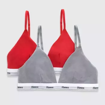Женский бюстгальтер-бралетт Hanes Originals, 2 пары, эластичный, с треугольными чашечками, MHT102, цвет Red/Gray