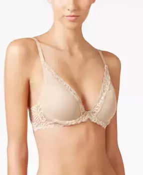 Женский бюстгальтер Feathers Lace Contour с косточками и глубоким вырезом 730023 Natori, коричневый/бежевый