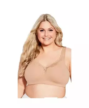 Женский бюстгальтер Plus Size Comfort Cotton Free Bra с кружевом без косточек AVENUE, коричневый/бежевый