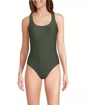 Женский цельнокроеный купальник Tugless Ribbed X-Back без швов Lands' End, зеленый