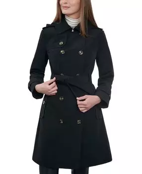 Женский двубортный тренч с капюшоном длиной 38 дюймов London Fog, черный