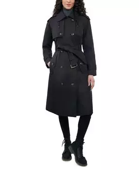 Женский двубортный тренч с капюшоном длиной 42 дюйма London Fog, черный