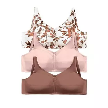 Женский хлопковый бюстгальтер без косточек Comfort Choice из трех пар больших размеров, цвет Mocha Assorted