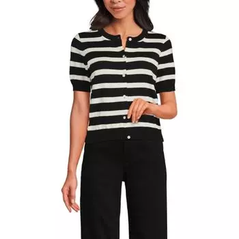 Женский короткий кардиган с короткими рукавами Lands' End, цвет black ivory stripe