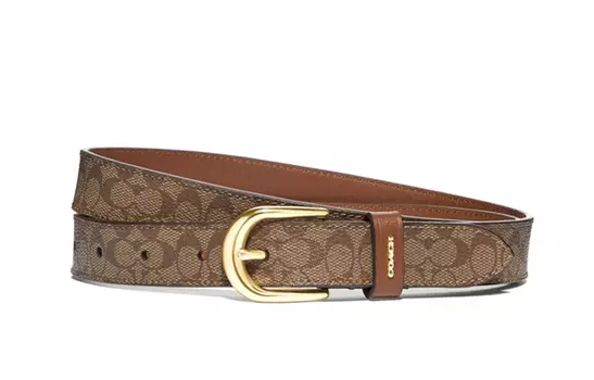 Женский кожаный ремень Coach с монограммой логотипа, коричневый