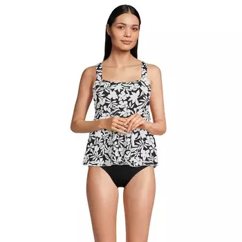Женский купальник-топ-танкини с квадратным вырезом Lands End Lands' End, цвет Black Havana Floral