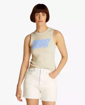 Женский облегающий топ без рукавов с логотипом в виде пузырька Tommy Jeans, кремовый