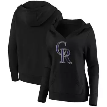 Женский пуловер с капюшоном Fanatics черного цвета Colorado Rockies Core Team Crossover с v-образным вырезом Fanatics