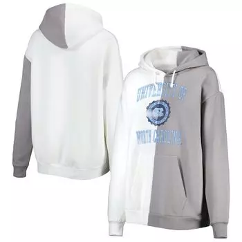 Женский пуловер с капюшоном Gameday Couture серого/белого цвета North Carolina Tar Heels с разрезом