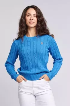 Женский свитер-свитер с круглым вырезом косой вязки U.S. Polo Assn, синий