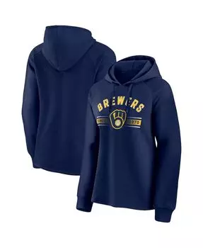 Женский темно-синий пуловер с капюшоном с логотипом Milwaukee Brewers Perfect Play реглан Fanatics, темно-синий