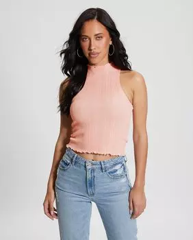 Женский топ крючком с высоким воротником Guess, сиреневый