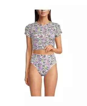 Женский топ-мидкини с короткими рукавами Tugless Cap Sleeve Lands' End, белый