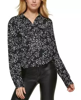 Женский топ с принтом звезд и пуговицами спереди, высокий-низкий DKNY Jeans, мульти