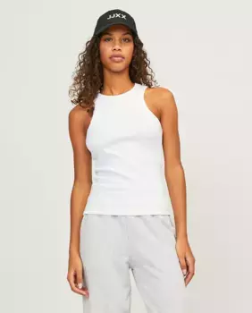 Женский топ в рубчик с бретельками на шее Jack & Jones, белый