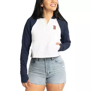 Женский укороченный пуловер с капюшоном Lusso White Boston Red Sox Jane Raglan с молнией в четверть четверти