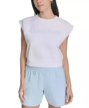 Женский укороченный топ без рукавов с объемным логотипом Calvin Klein, белый