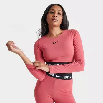 Женский укороченный топ с длинными рукавами Nike Tape, розовый