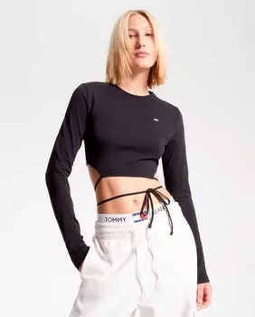 Женский укороченный топ с длинными рукавами Tommy Jeans, черный