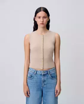 Женский вязаный безрукавный кардиган на пуговицах Claudie Pierlot, бежевый