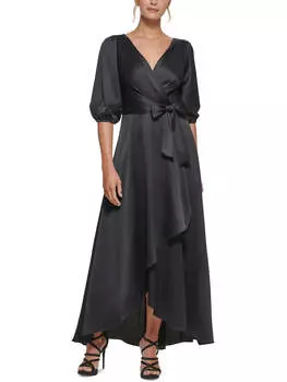 Женское атласное платье макси с поясом DKNY, черный