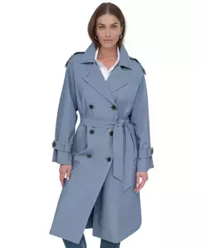 Женское двубортное тренчкотто с поясом DKNY, синий