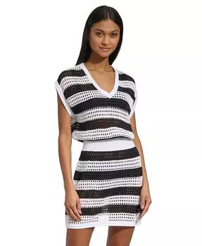 Женское хлопковое платье-накидка крючком DKNY, черный