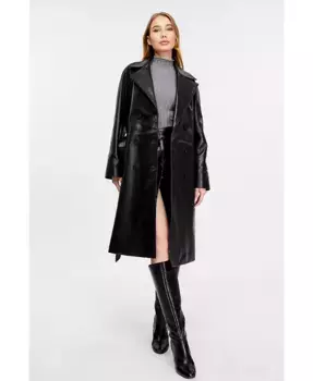 Женское кожаное тренчкот, черный Furniq UK