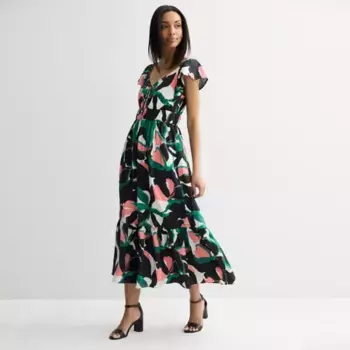 Женское макси-платье с воланами на рукавах Nine West, цвет emerald ada flora