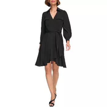 Женское мини-платье длиной до колена с рукавами-епископами DKNY, черный