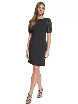 Женское платье-футляр миди с разрезом на рукавах DKNY, черный/золотой