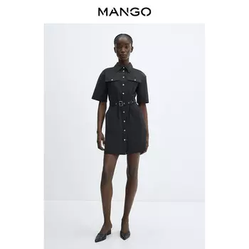 Женское платье Mango из смесового хлопка, черный