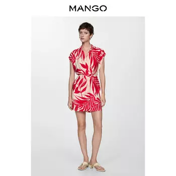 Женское платье Mango с принтом и запахом, светло-бежевый