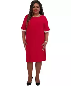 Женское платье-рубашка с рюшами на рукавах, Regular & Plus Size Kasper, красный