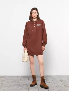 Женское платье с длинным рукавом и капюшоном с принтом LCW Casual