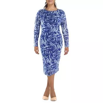 Женское сетчатое платье-трапеция с принтом Kasper, цвет royal blue multi