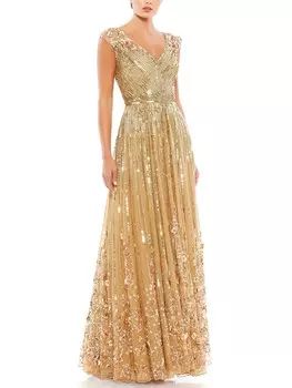 Женское вечернее платье макси с блестками Mac Duggal, цвет Champagne
