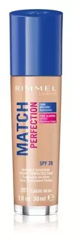 Жидкая основа SPF 20 Rimmel Match Perfection, оттенок 201 Classic Beige 30 мл