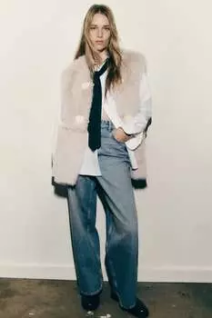 Жилет из искусственного меха ZARA, бежевый