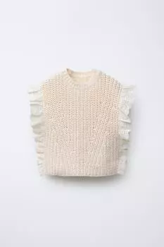 Жилет из кружевного трикотажа ZARA, экрю