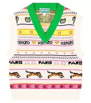 Жилет из смесового хлопка Kenzo Kids, белый