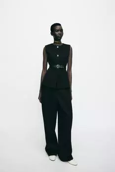 Жилет с длинным поясом ZARA, черный
