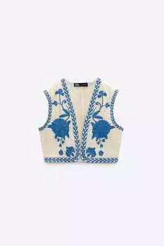 Жилет Zara Embroidered Open, белый