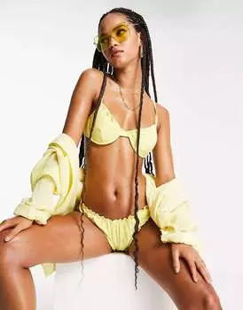 Жёлтые плавки бикини в рубчик с высокими штанинами Missguided
